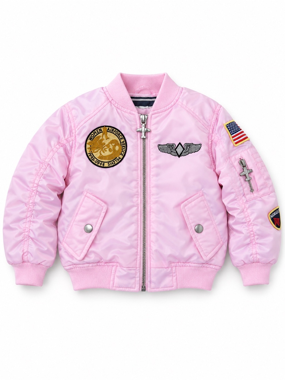 NWOT Girls Light Pink Bomber Jacket with Aviation Patches - Brand: